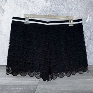 Avec Les Filles Black Scalloped Lace High Waist Shorts